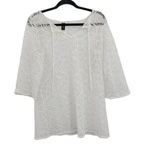 Laundry‎ by Shelli Segal Swimsuit Coverup Sz S White Lace Crochet Beach Resort